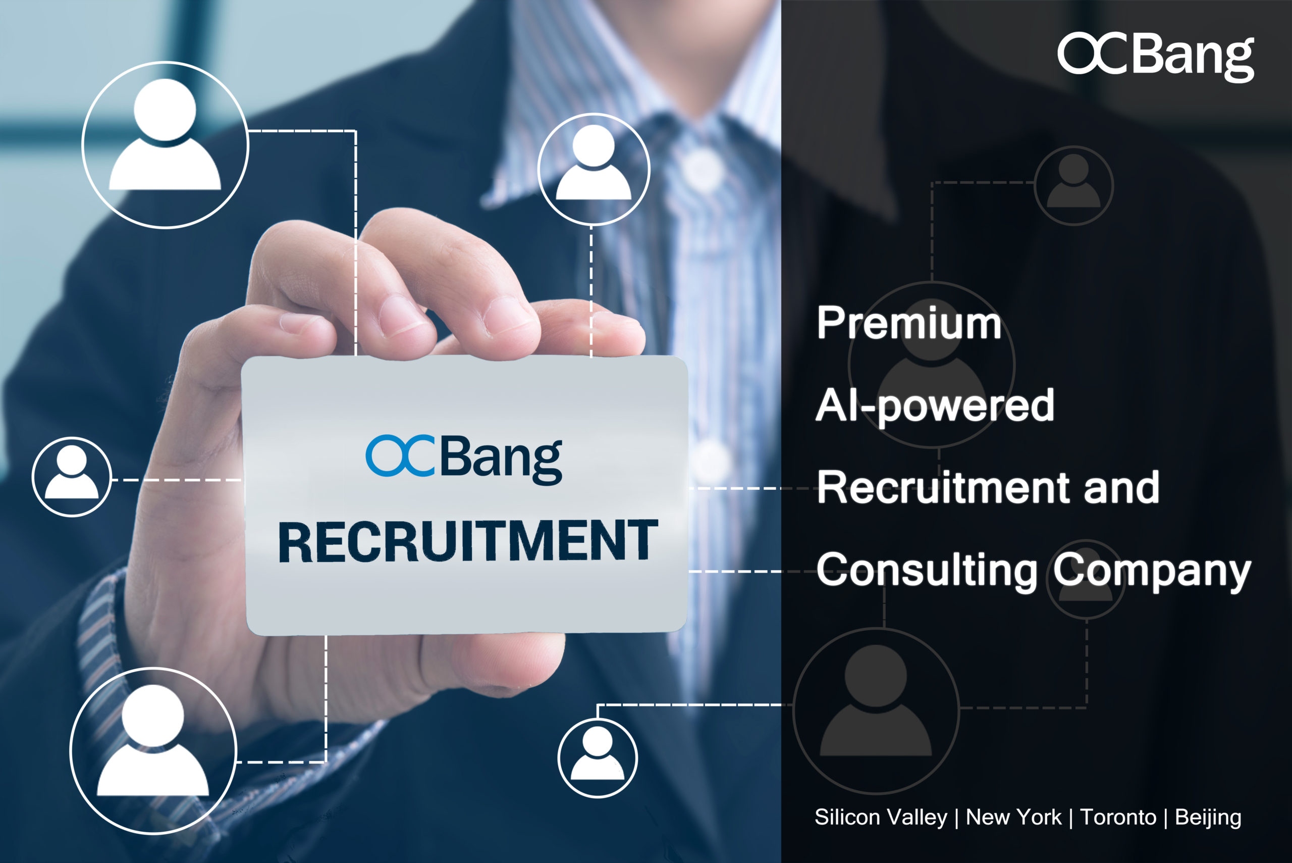 Businessman hand showing icon recruitment  on networking system concept technology people social network communication.